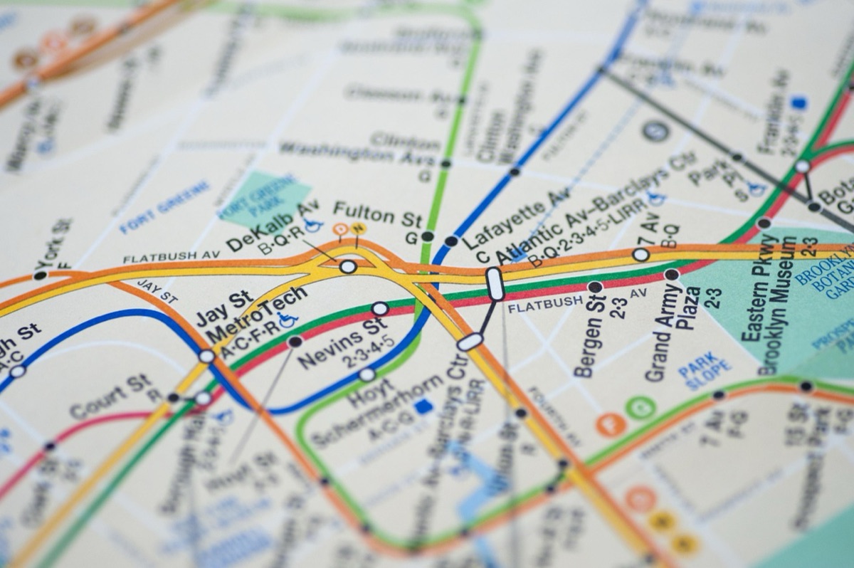 New York City subway map with landmarks