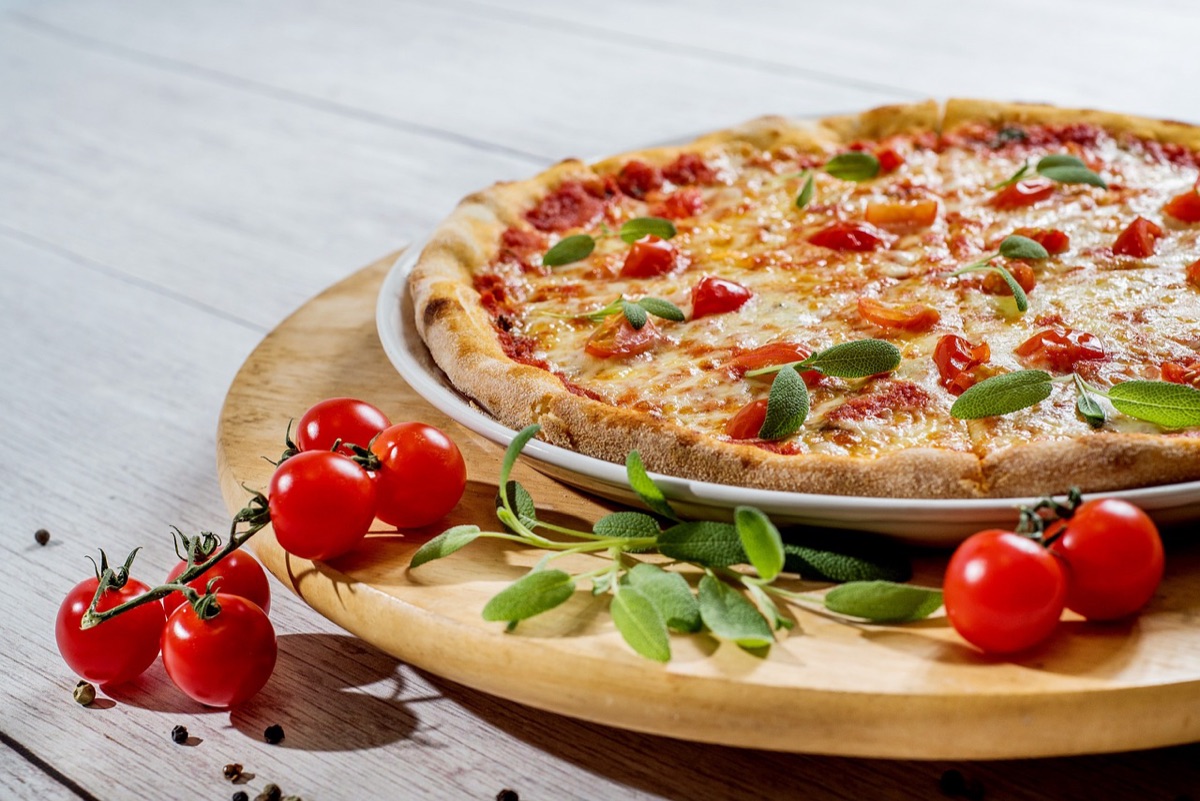 bagel and pizza on counter