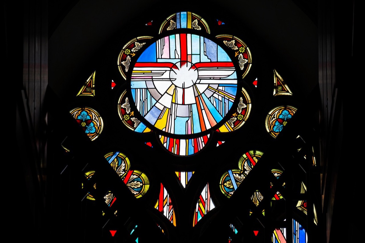 Cornell University library with stained glass windows