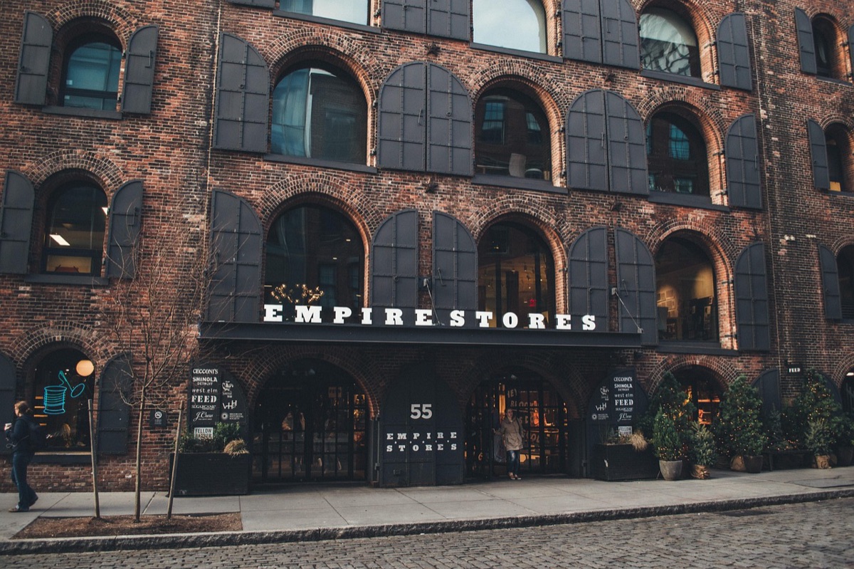 Brooklyn storefront with shopping tip sign